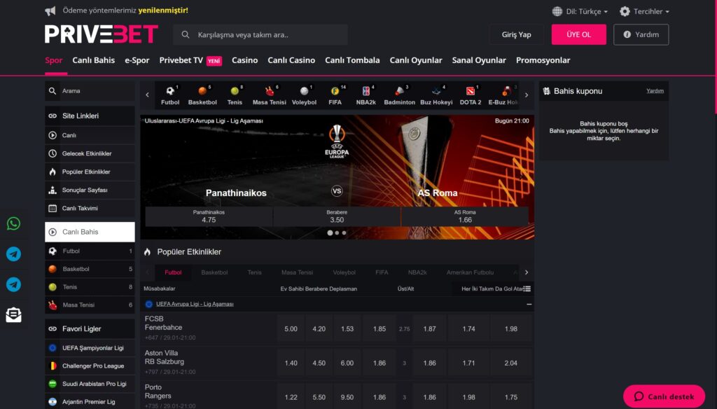 privebet bahis bölümleri